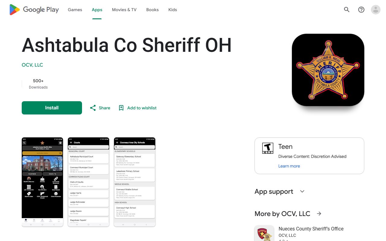 Ashtabula County inmate population sheriff app listing without confirmed roster feature