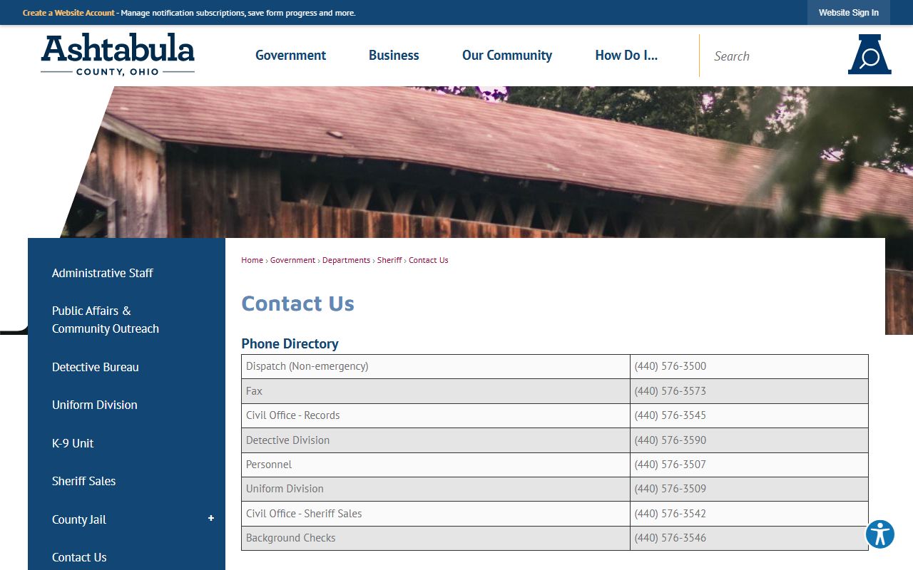 Ashtabula County sheriff contact directory with records and jail phone numbers